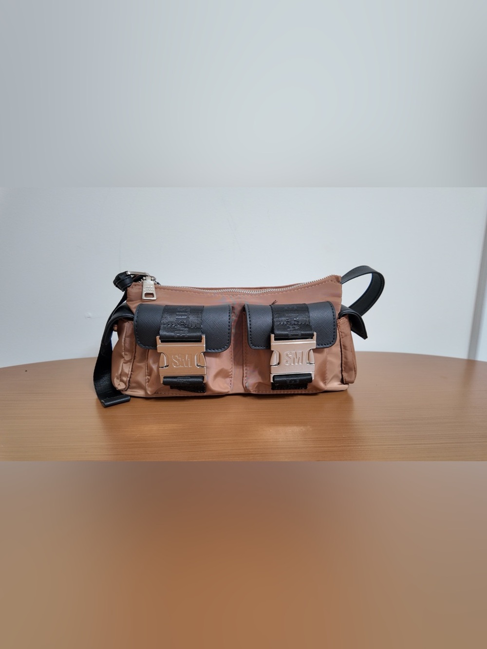 Steve Madden Brown Nylon Cargo Crossbody Bag Dual Buckle Pockets Never Used